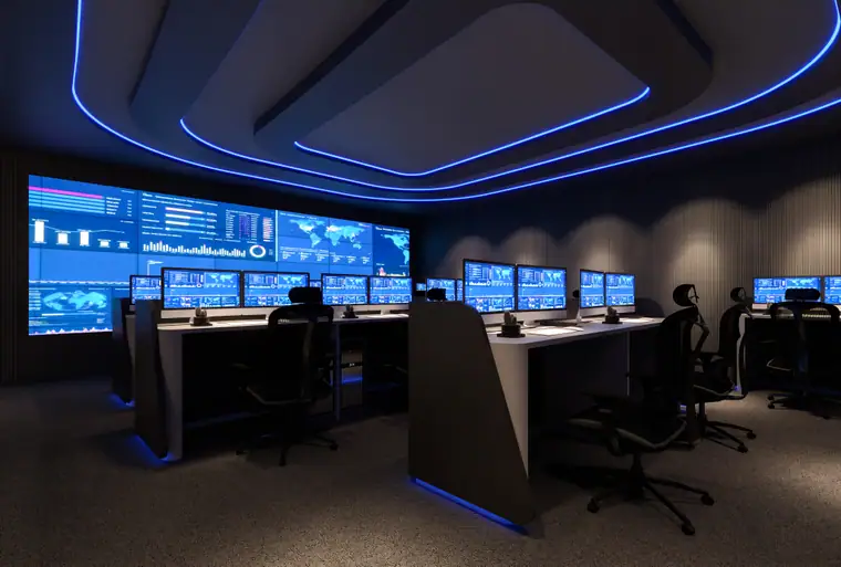 Data Centre Operations Room, workplace interior by AGC in Al Wahda, Abu Dhabi