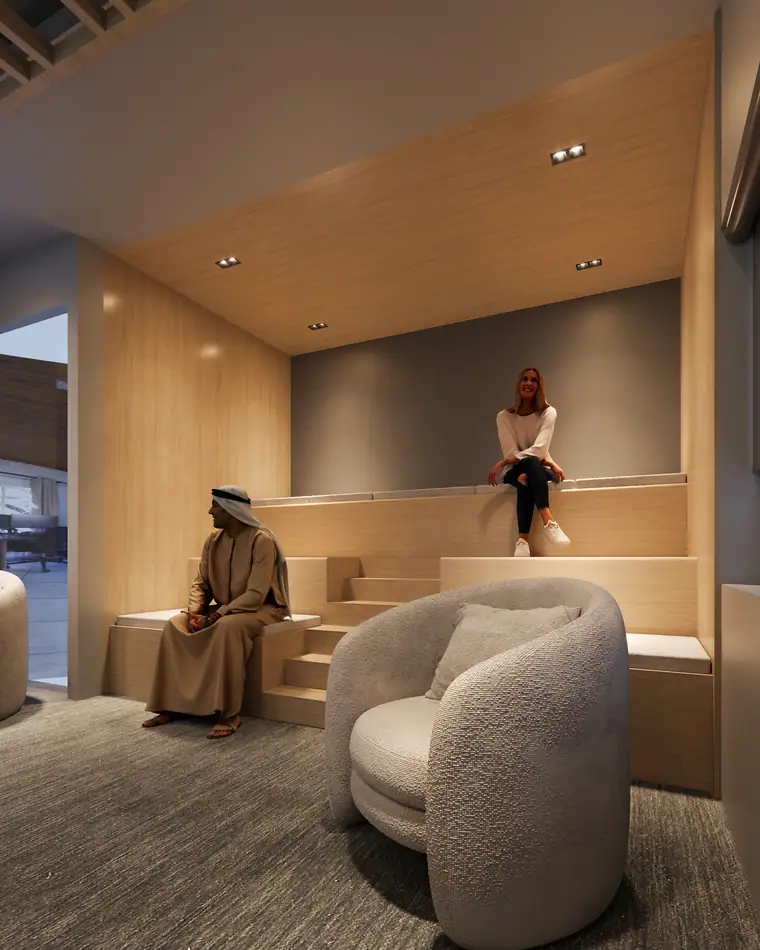 AGC interior design consultation, executive lounge, DCV Hameem Offices, Abu Dhabi