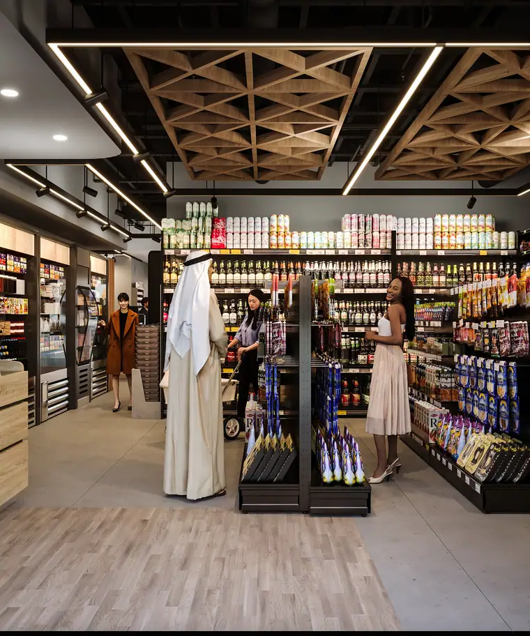 Desert Fresh Supermarket, retail interior by AGC in Abu Dhabi