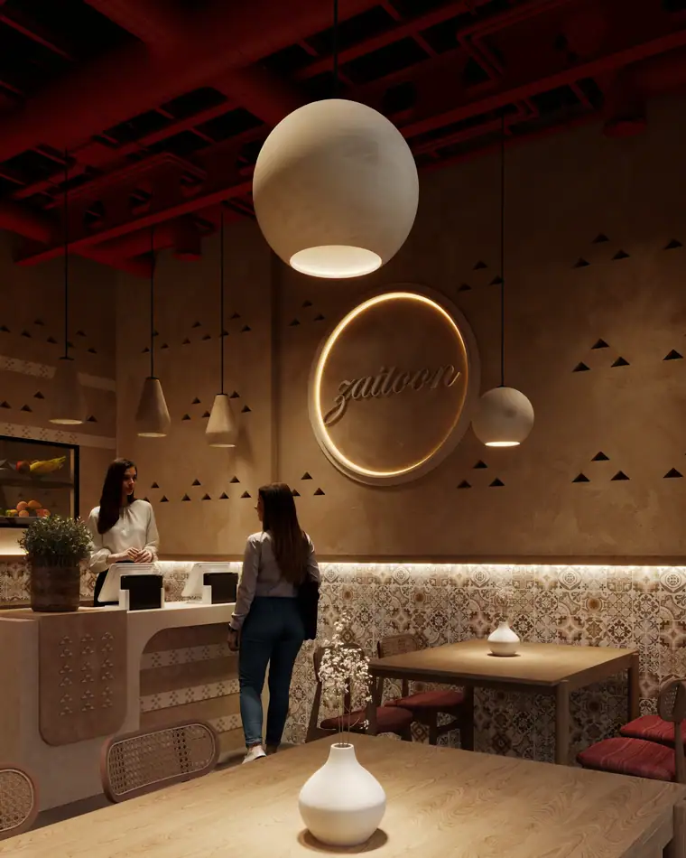 Zaitoon Restaurant, food & beverage interior by AGC in Abu Dhabi